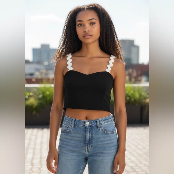 Thirty Thirty Tops - 💰3 items for $12! Black Crop Top with White Straps
